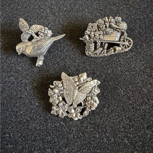 Birds and Blooms Limited Edition Brooch Pin Lot of 3